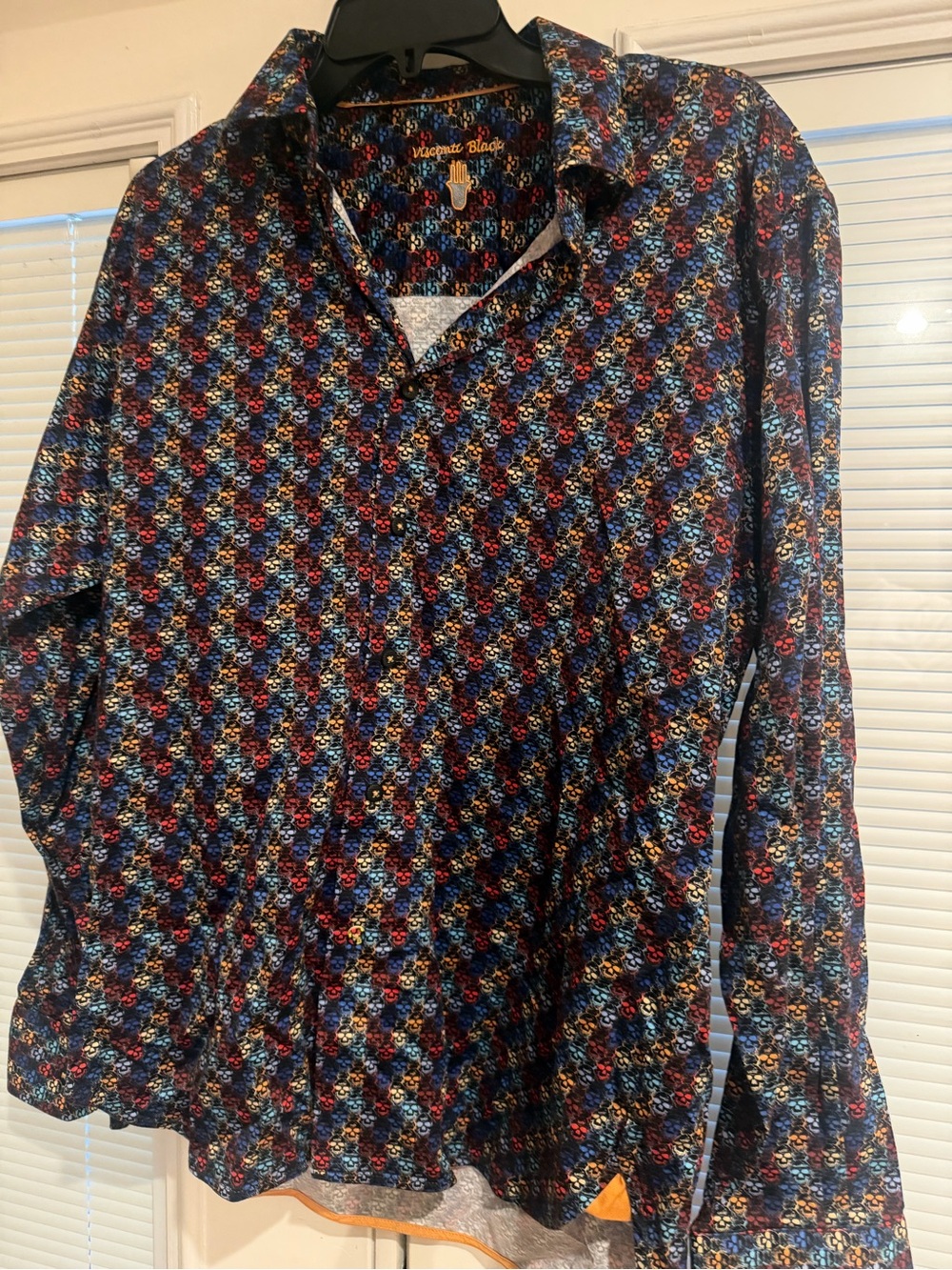 Visconti Black Men's Long Sleeve Button-Down Shirt - Blue Multi Pattern